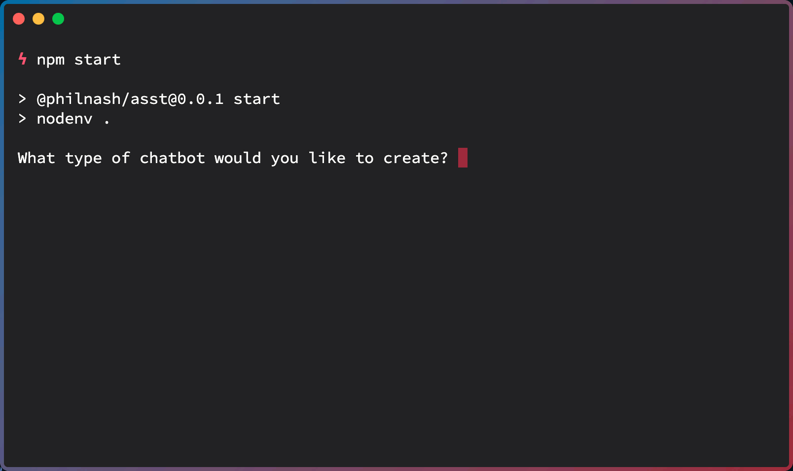 An example of the chatbot running. I ask it to respond in haiku and it does twice.